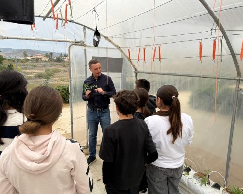 Alumnos del IES Azahar de Antas durante la siembra en el invernadero del centro